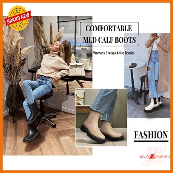 Women's Chelsea Ankle Boots Platform Slip On Chunky Heel Lug Sole Leather - Picture 7 of 8